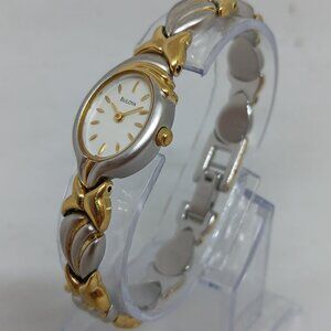 VINTAGE 1999 Bulova 98T00 Women's 17mm Gold / Silver Tone MOP Dial Quartz Watch